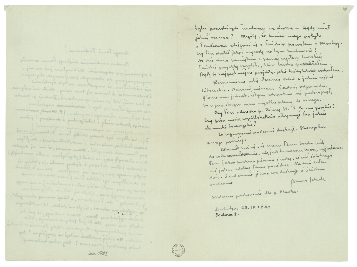 List Schulz do Tadeusza Wojciechowskiego z 28 września 1940_2