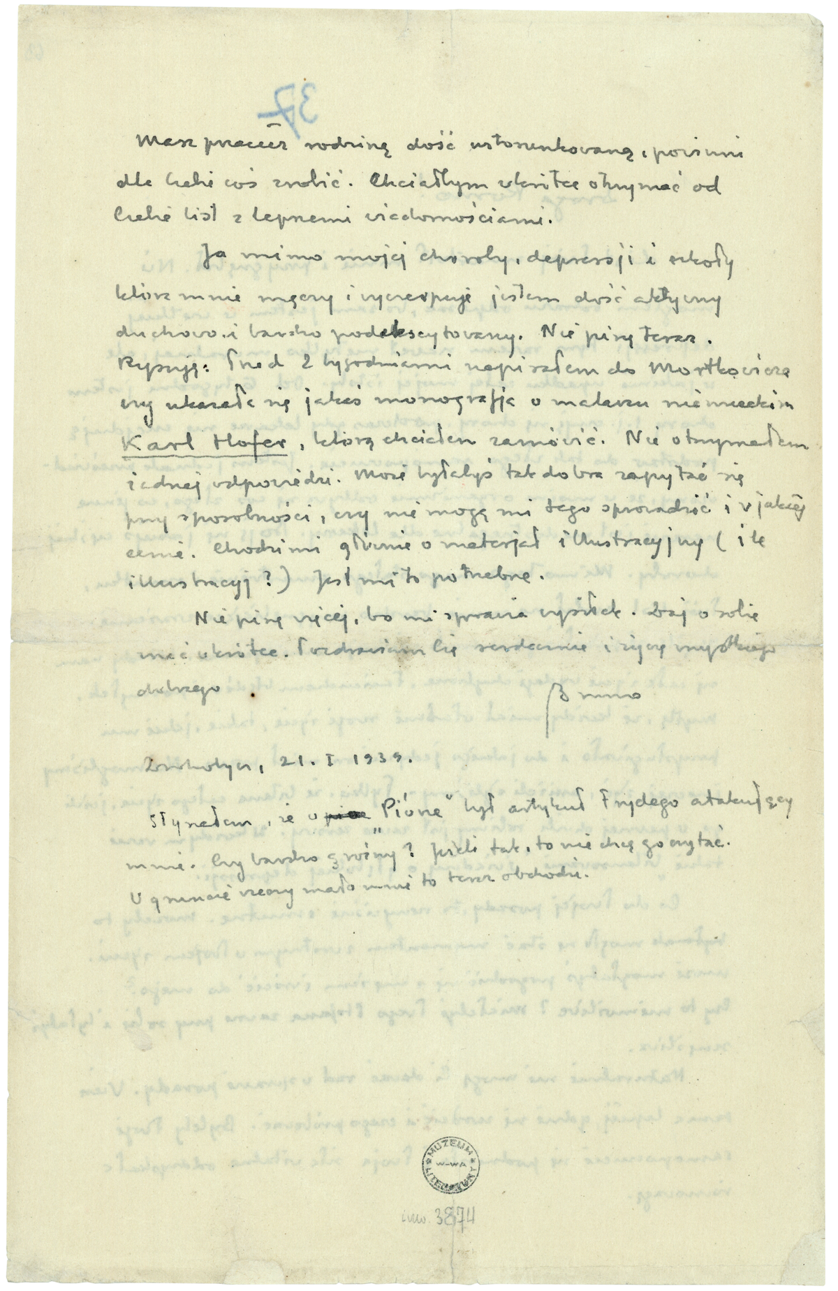 List Schulza do Romany Halpern z 21 stycznia 1939_2