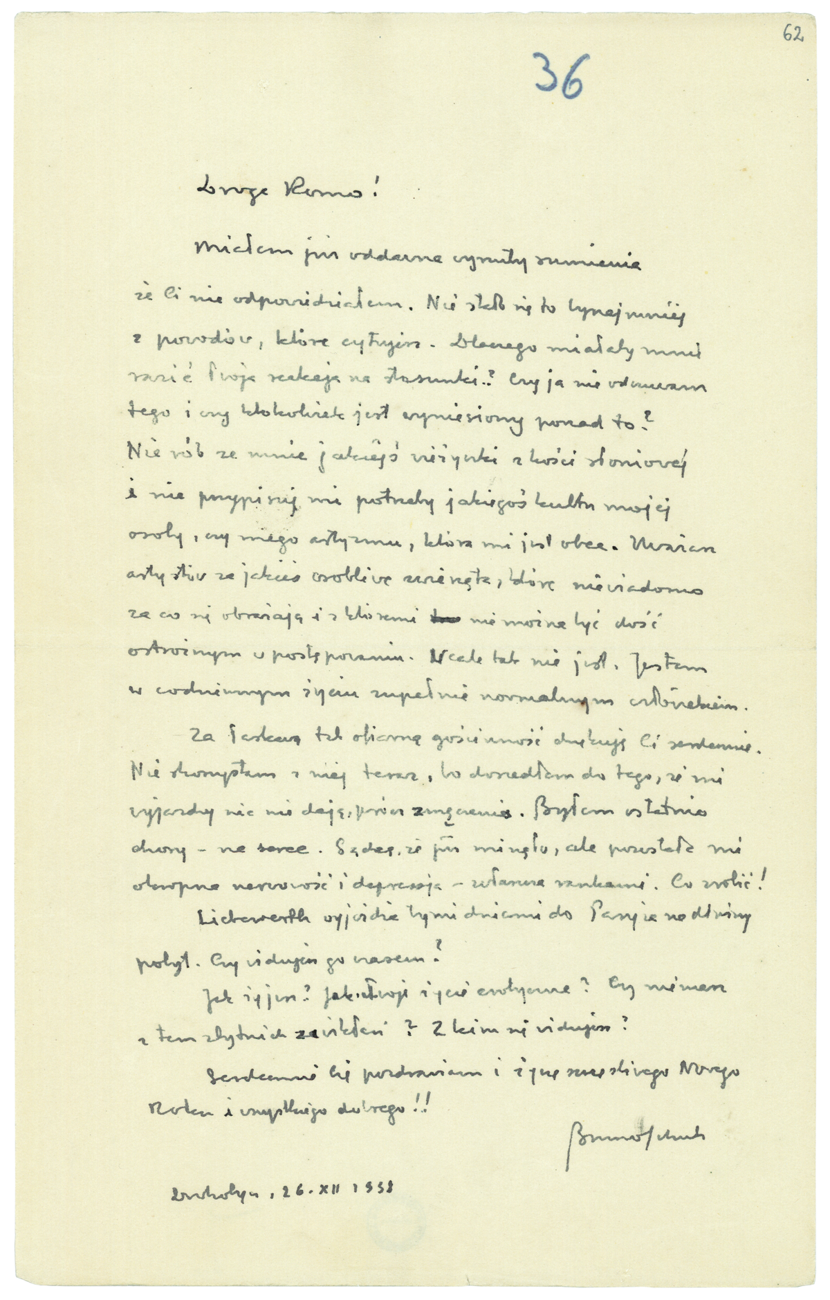 List Schulza do Romany Halpern z 26 grudnia 1938_1