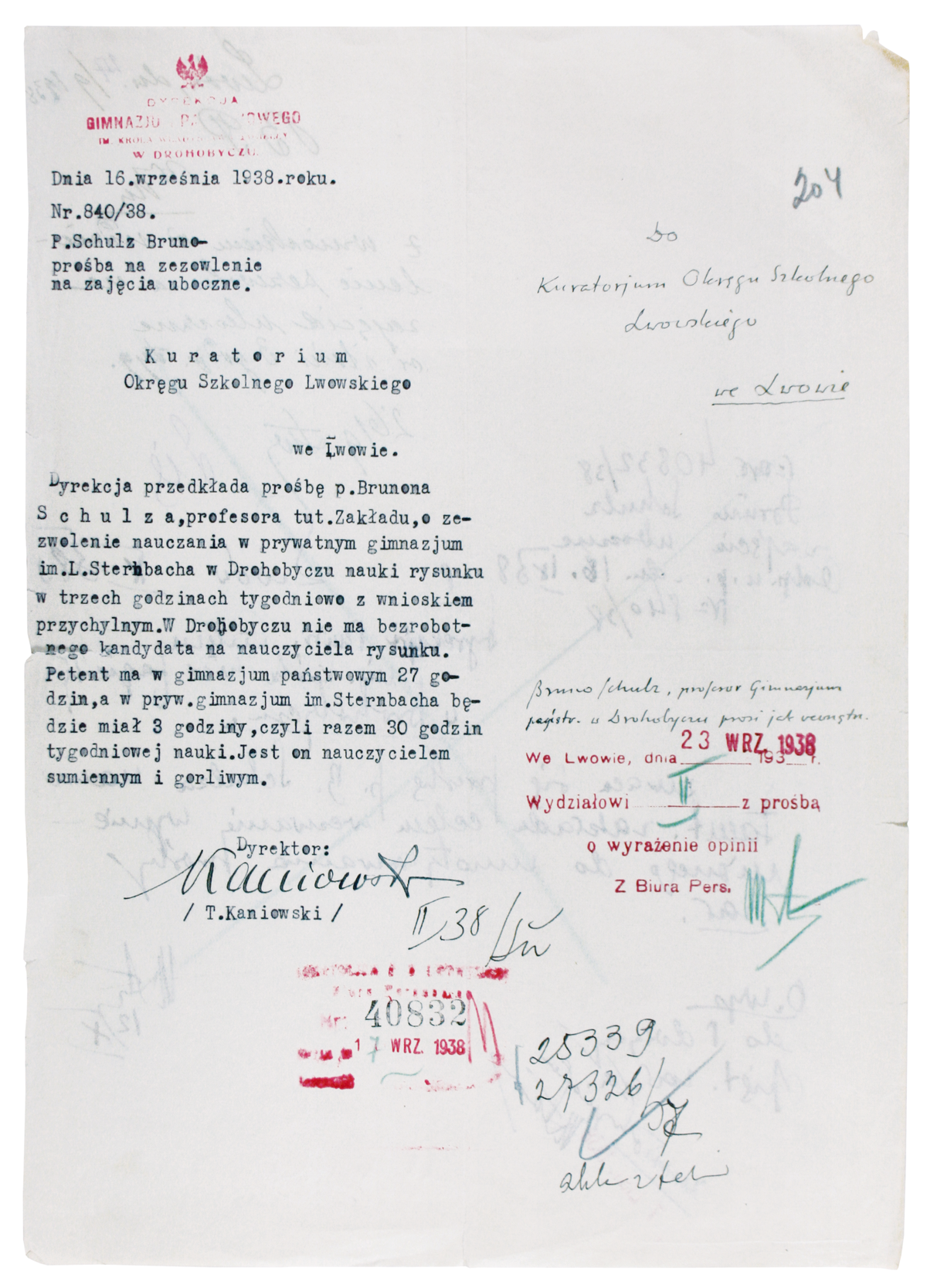 List Schulza do Kuratorium Okręgu Szkolnego Lwowskiego z 16 września 1938_3