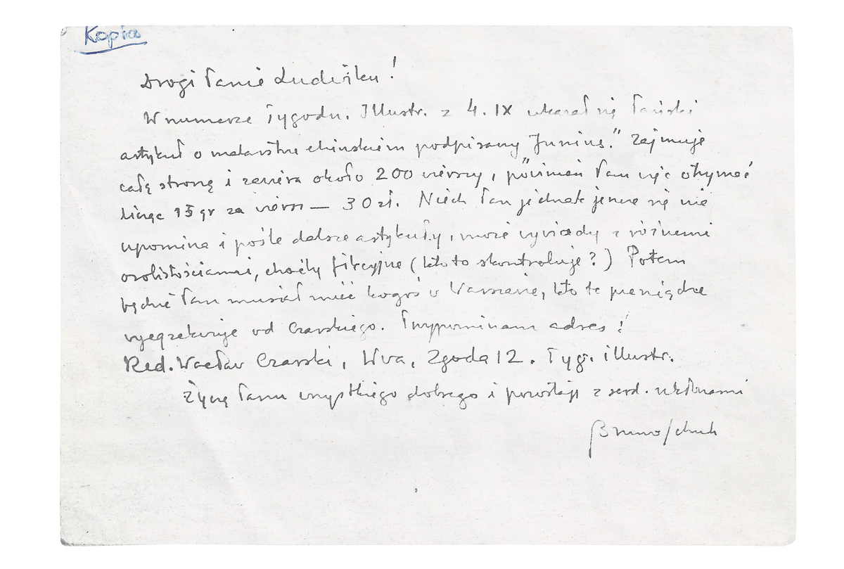 List Schulza do Ludwika Lillego z 5 września 1938_1