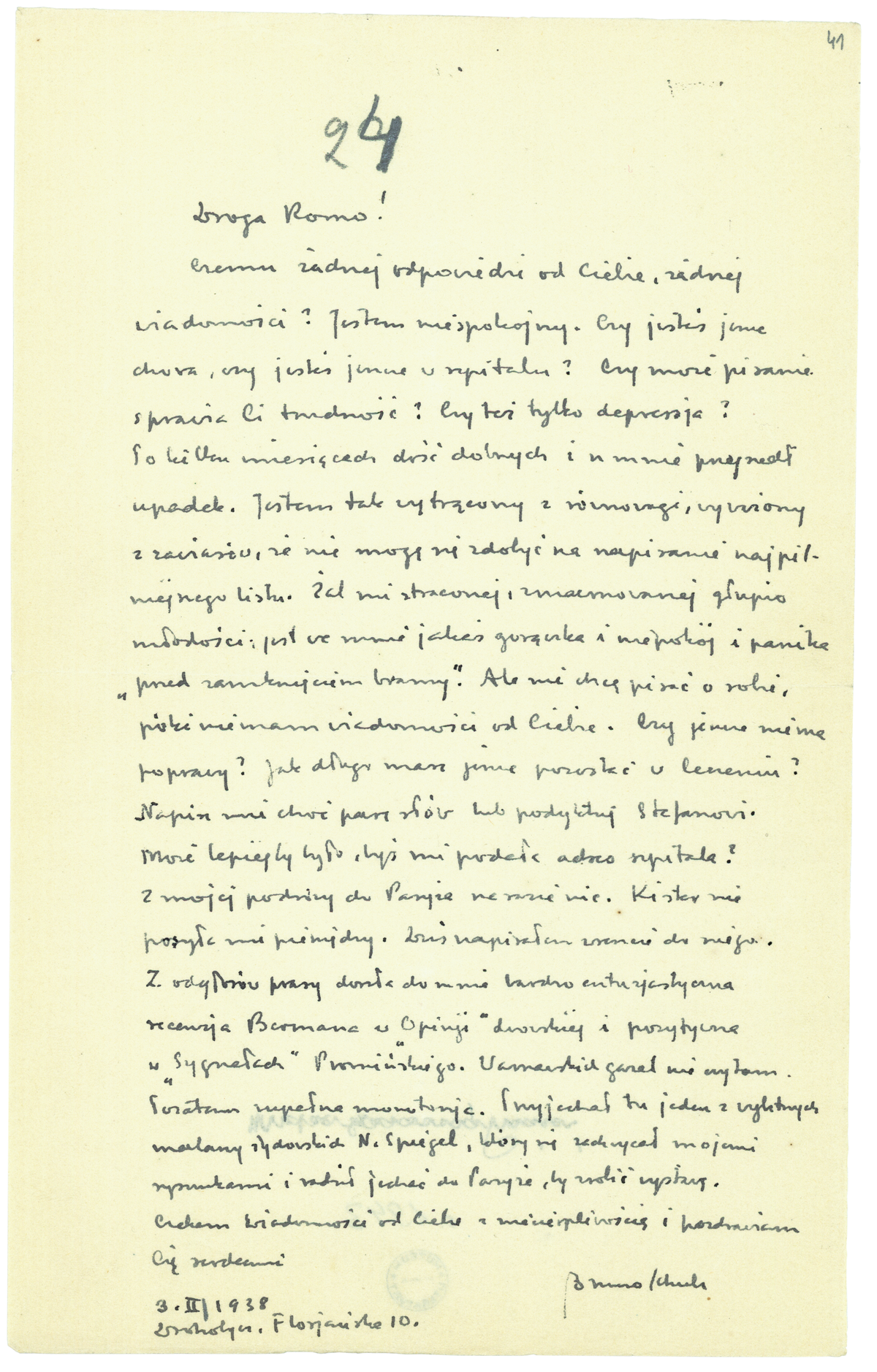 List Brunona Schulza do Romany Halpern z 3 marca 1938_1