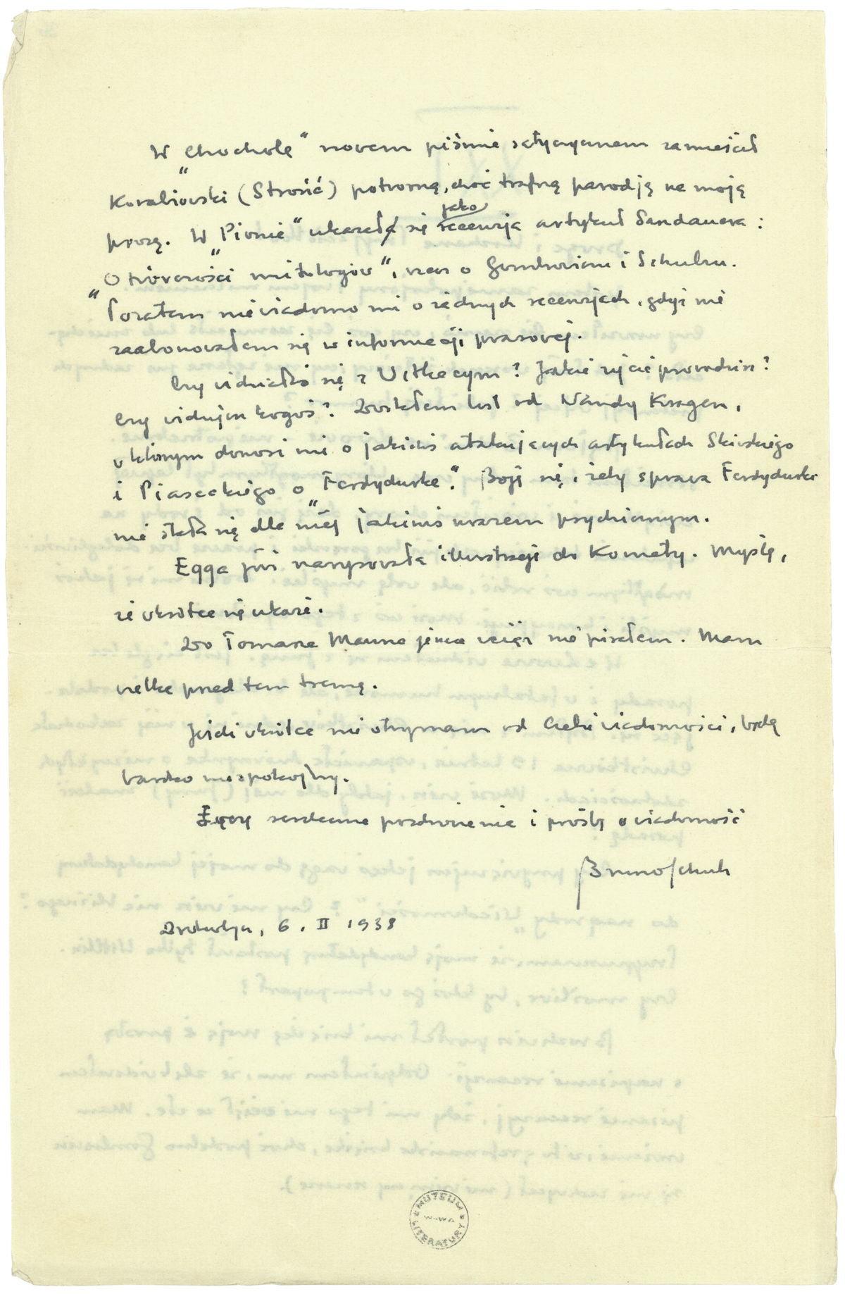 List Brunona Schulza do Romany Halpern z 6 lutego 1938_2