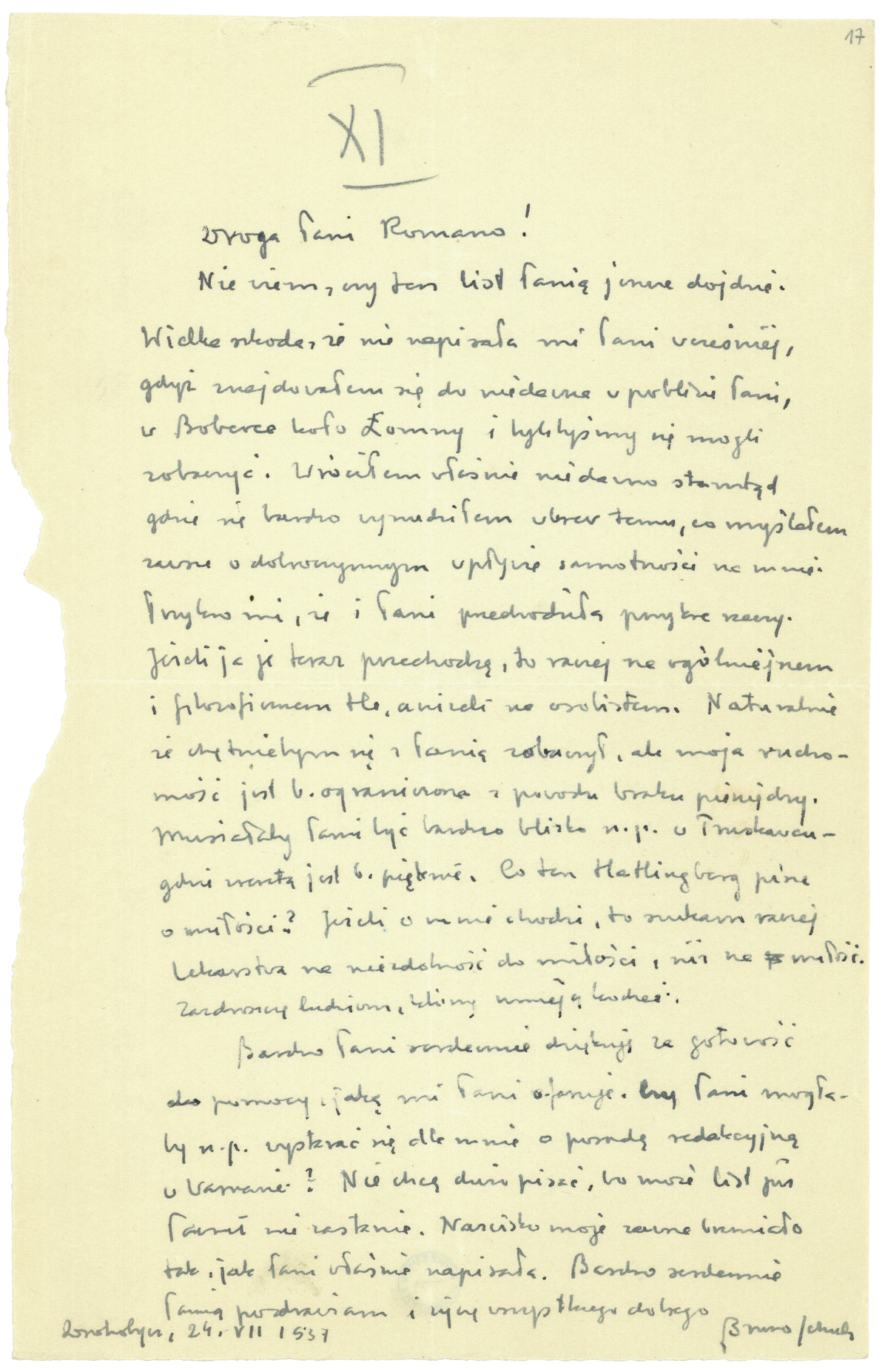 List Brunona Schulza do Romany Halpern z 24 lipca 1937_1