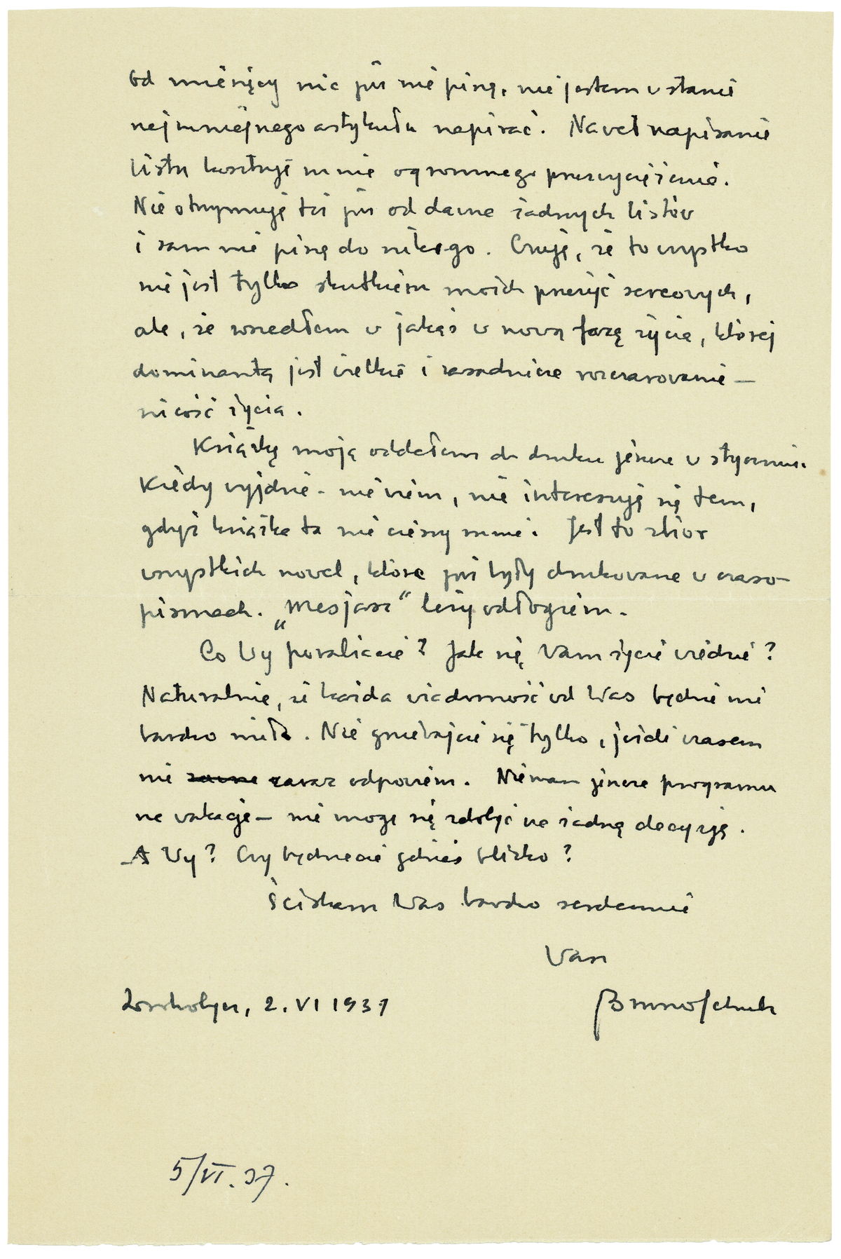 List Brunona Schulza do Zenona Waśniewskiego z 2 czerwca 1937 _2