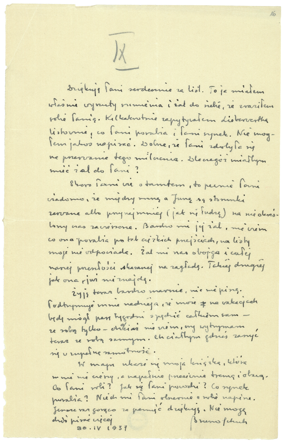 List Brunona Schulza do Romany Halpern z 30 kwietnia 1937_1