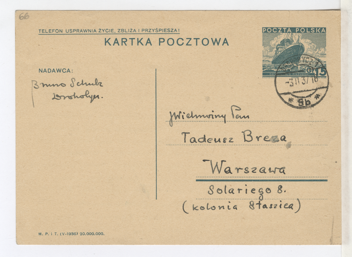 List Brunona Schulza do Tadeusza Brezy z 3 lutego 1937_2