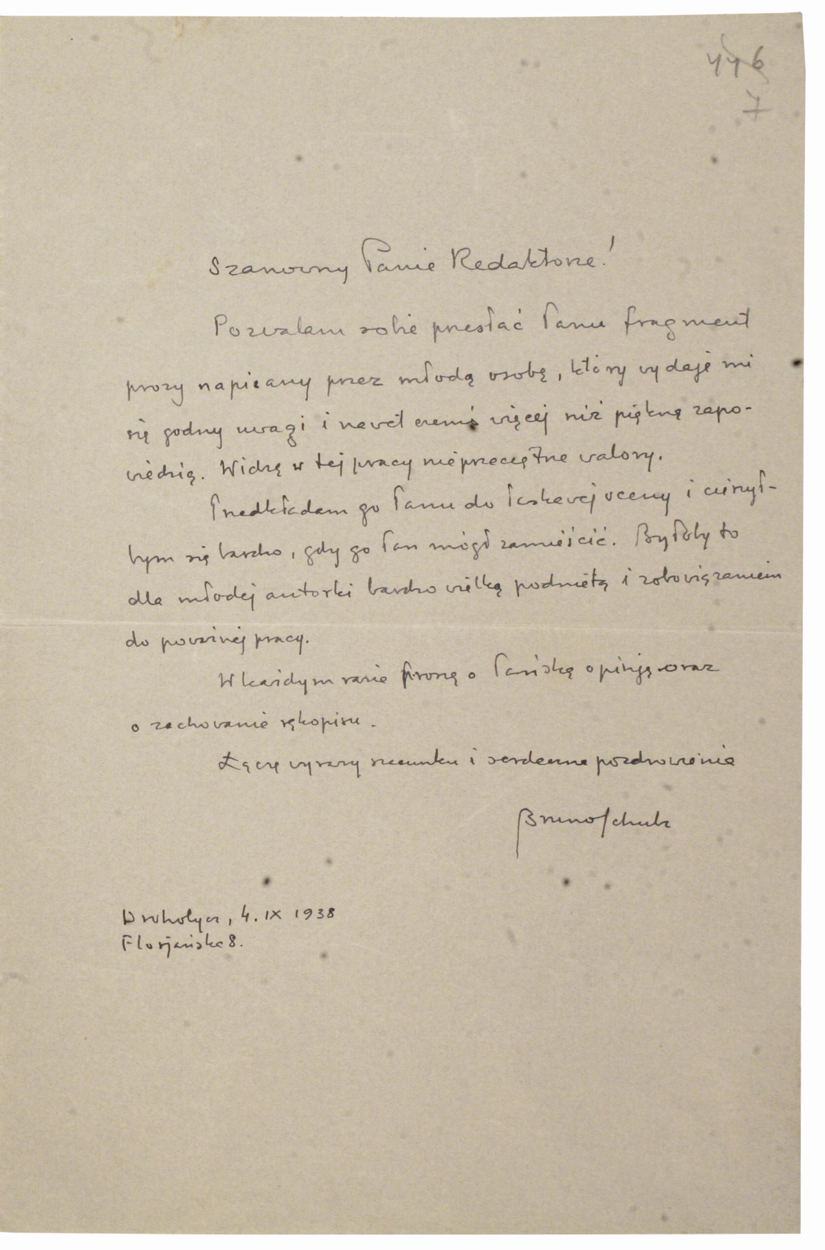 List Brunona Schulza do redakcji „Sygnałów” z 4 września 1938_1
