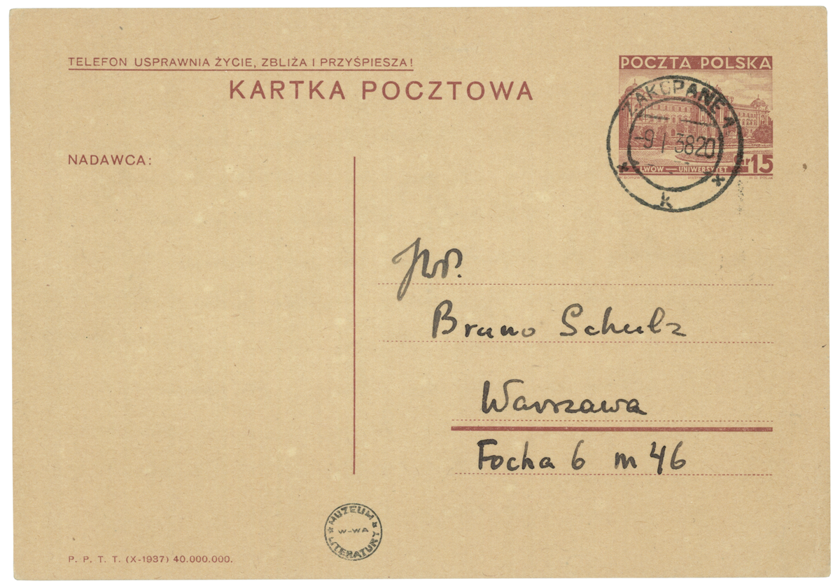 List Witolda Gombrowicza do Brunona Schulza z 9 stycznia 1938