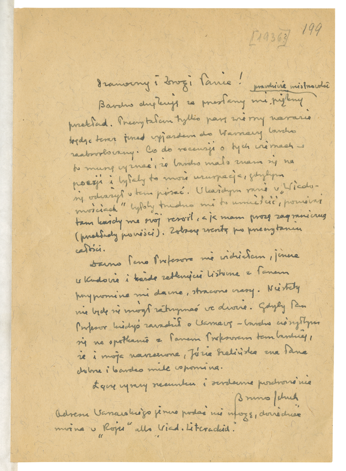 List Brunona Schulza do Arnolda Spaeta z 25 maja[?] 1936 roku_1