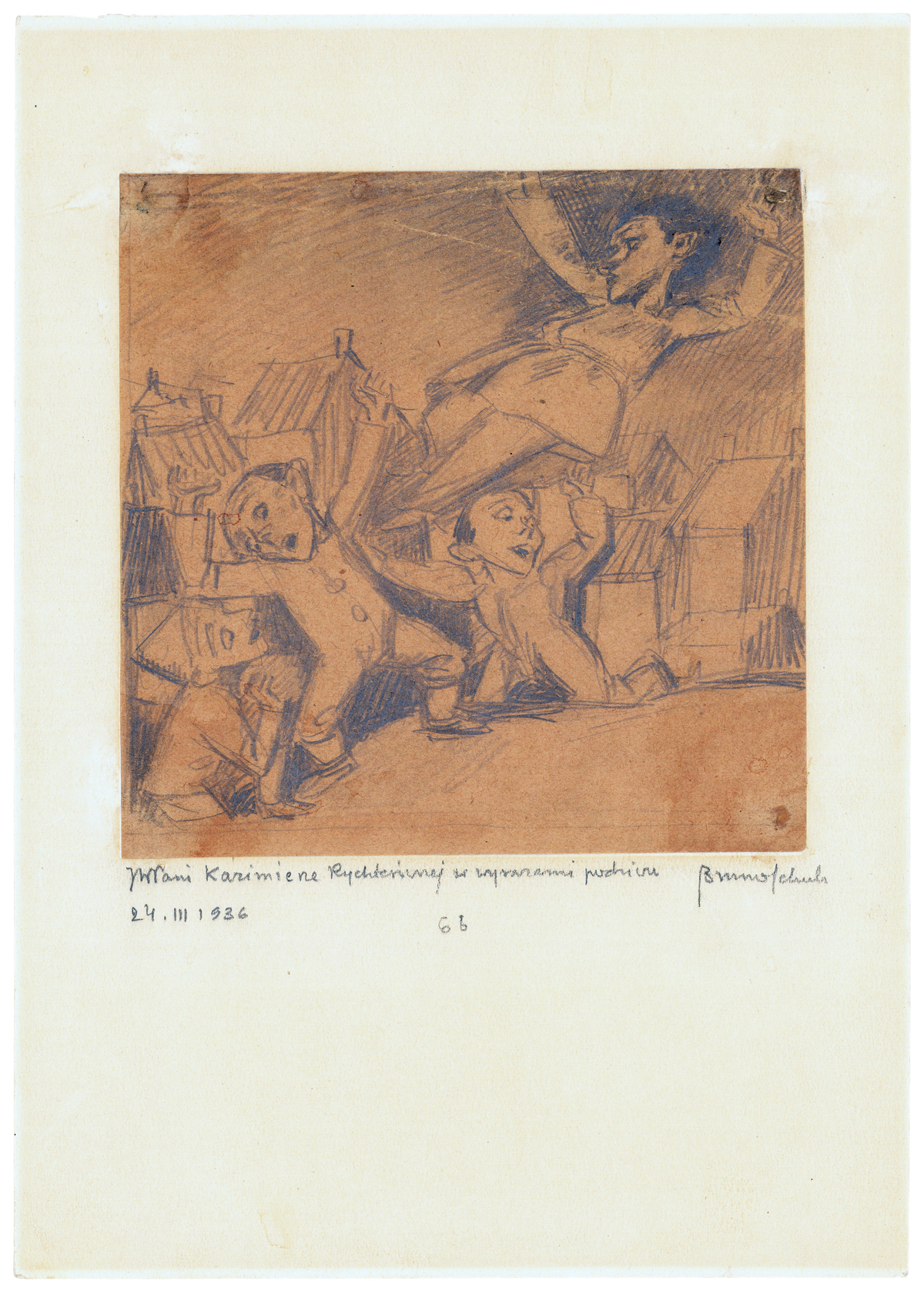 Bruno Schulz, <i>Porwany przez wiatr</i> – szkic ilustracji do opowiadania <i>Emeryt</i>, przed 1936