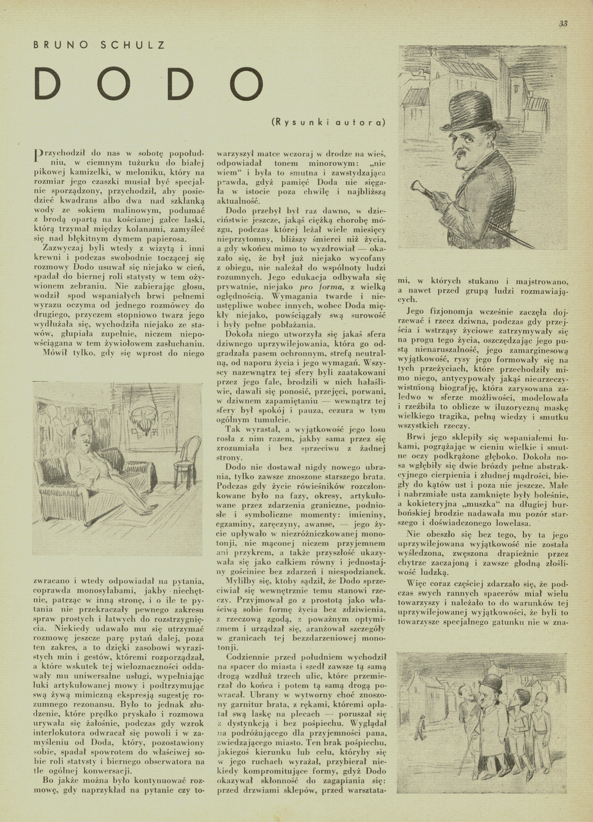 Bruno Schulz, <i>Dodo</i> [z ilustracjami autora], „Tygodnik Ilustrowany” 1935, nr 2, s. 33