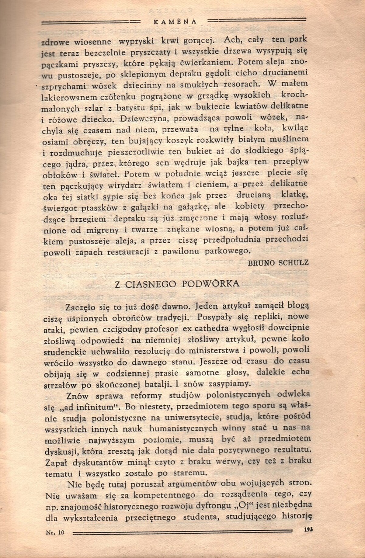 Bruno Schulz, <i>Wiosna</i>, „Kamena” 1935, nr 10, s. 191–193