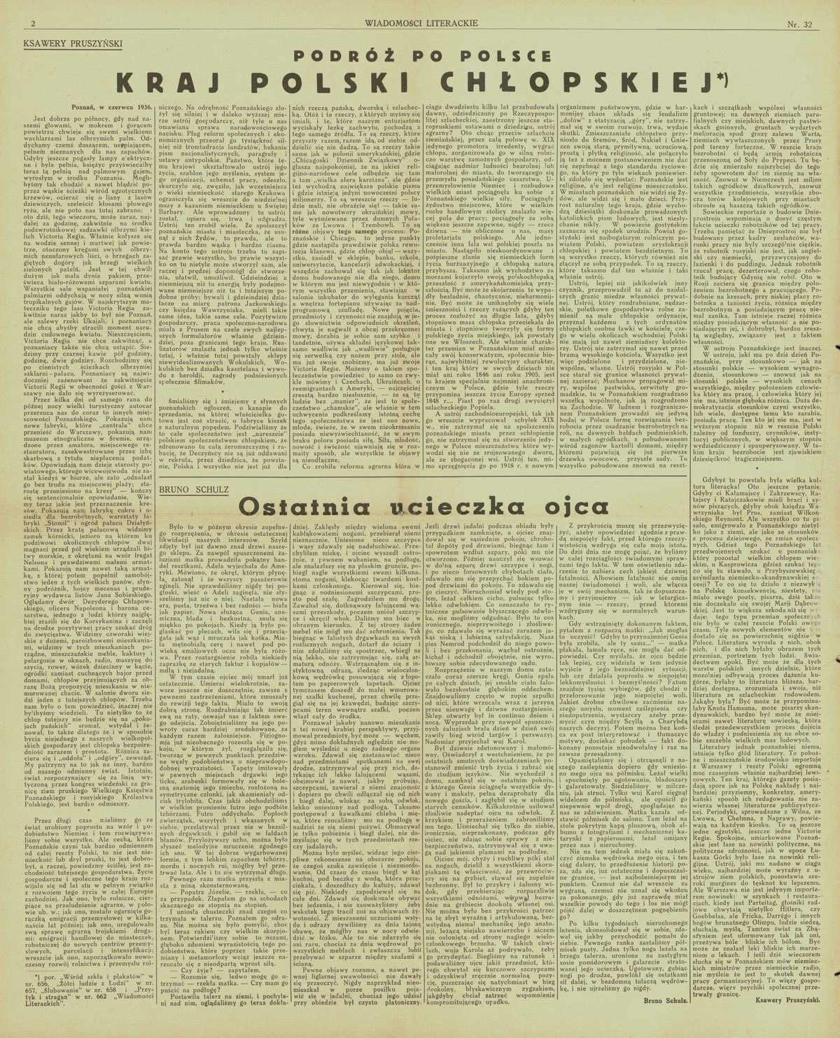 Bruno Schulz, <i>Ostatnia ucieczka ojca</i>, „Wiadomości Literackie” 1936, nr 32, s. 2