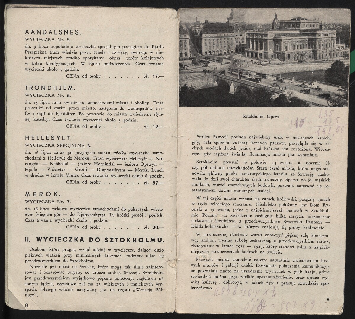 Strona z opisem Sztokholmu z prospektu <i>Letnie wycieczki morskie 1935<i/>