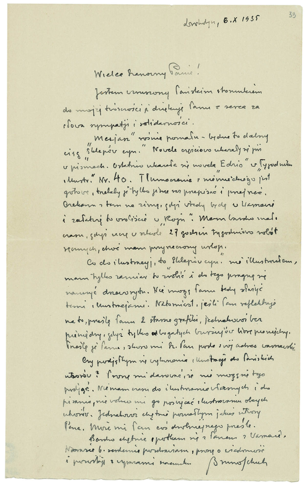 List Brunona Schulza do Kazimierza Truchanowskiego z 6 października 1935_1