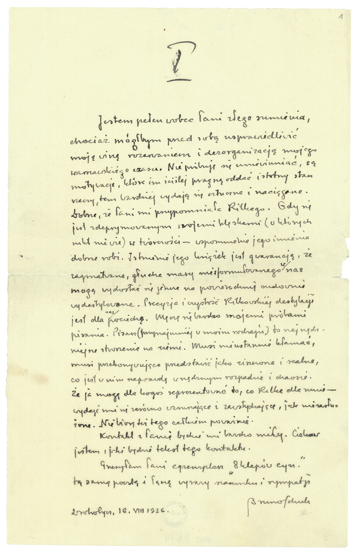 List Brunona Schulza do Romany Halpern z 16 sierpnia 1936_1