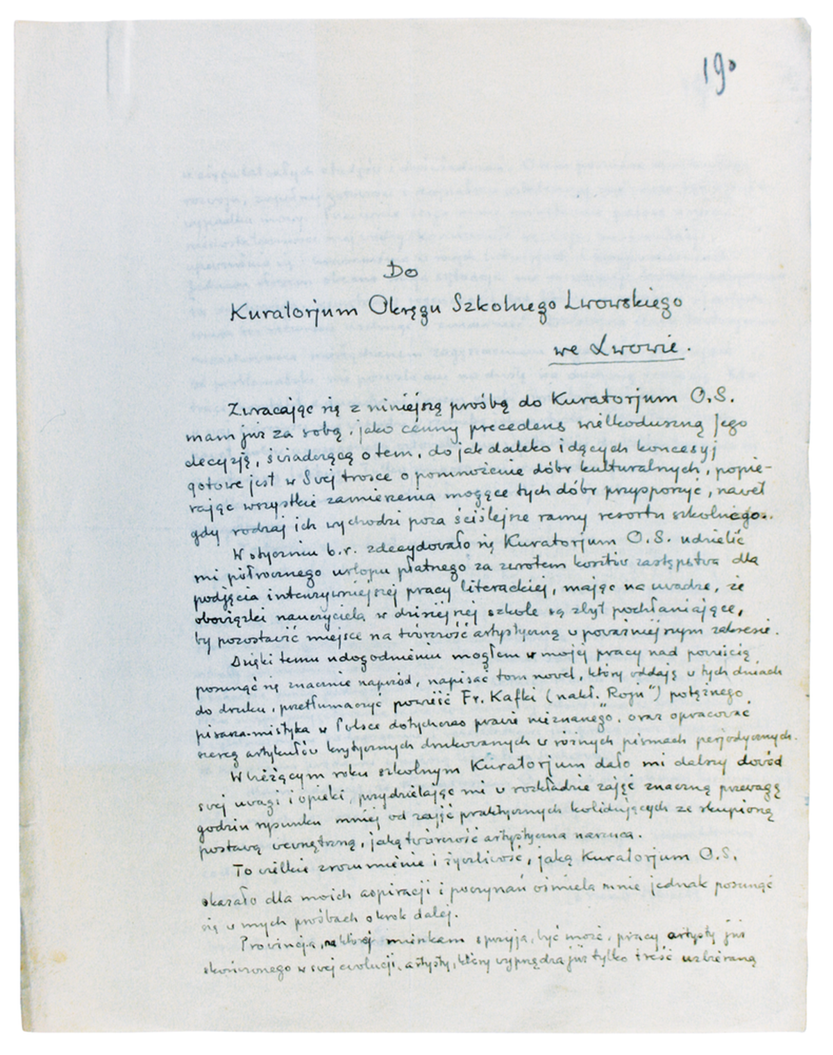 List Brunona Schulza do Kuratorium Okręgu Szkolnego Lwowskiego z 30 listopada 1936_1