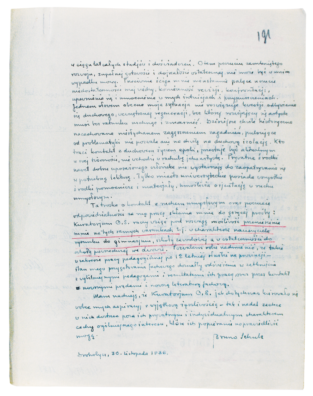 List Brunona Schulza do Kuratorium Okręgu Szkolnego Lwowskiego z 30 listopada 1936_3