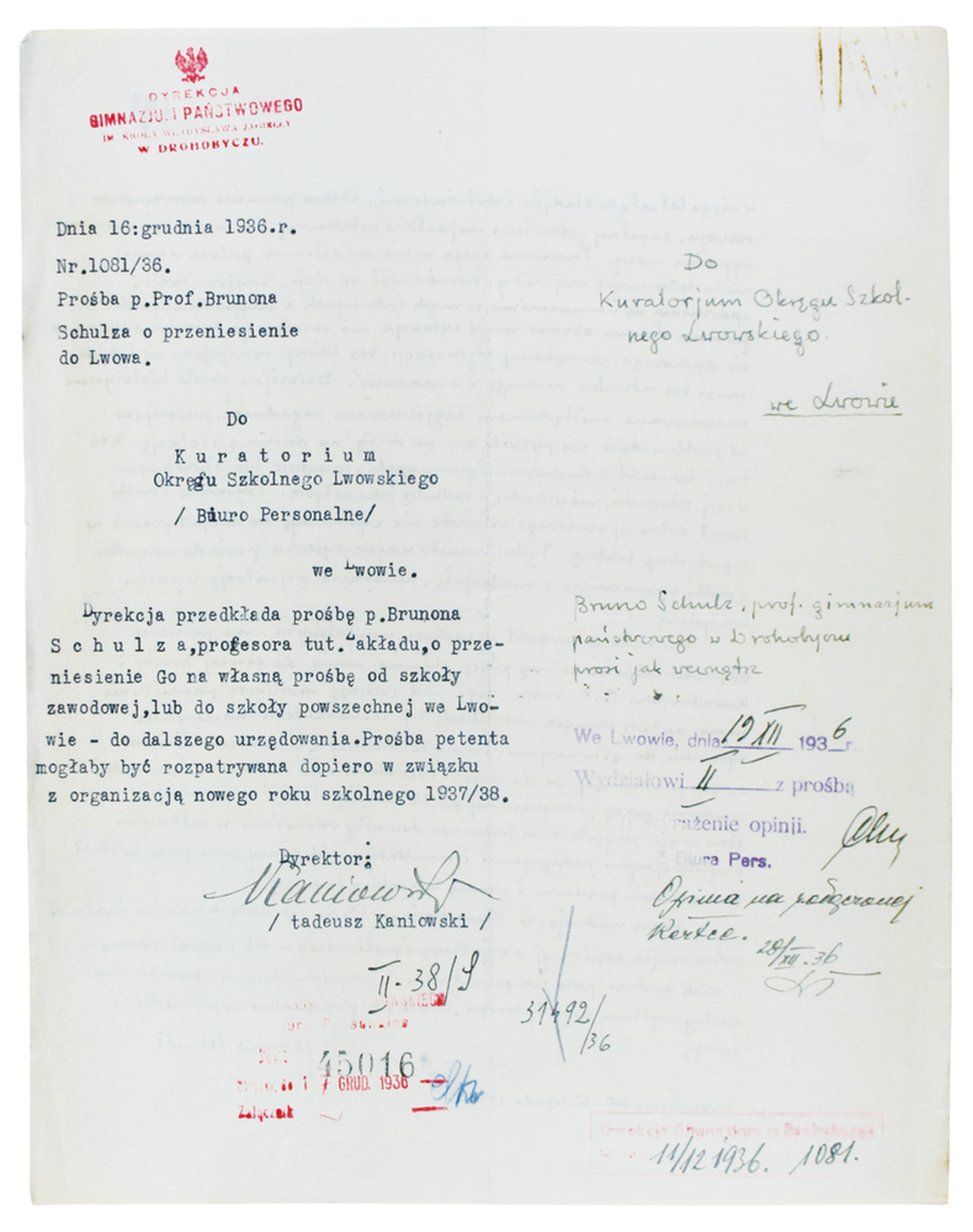 List Brunona Schulza do Kuratorium Okręgu Szkolnego Lwowskiego z 30 listopada 1936_4